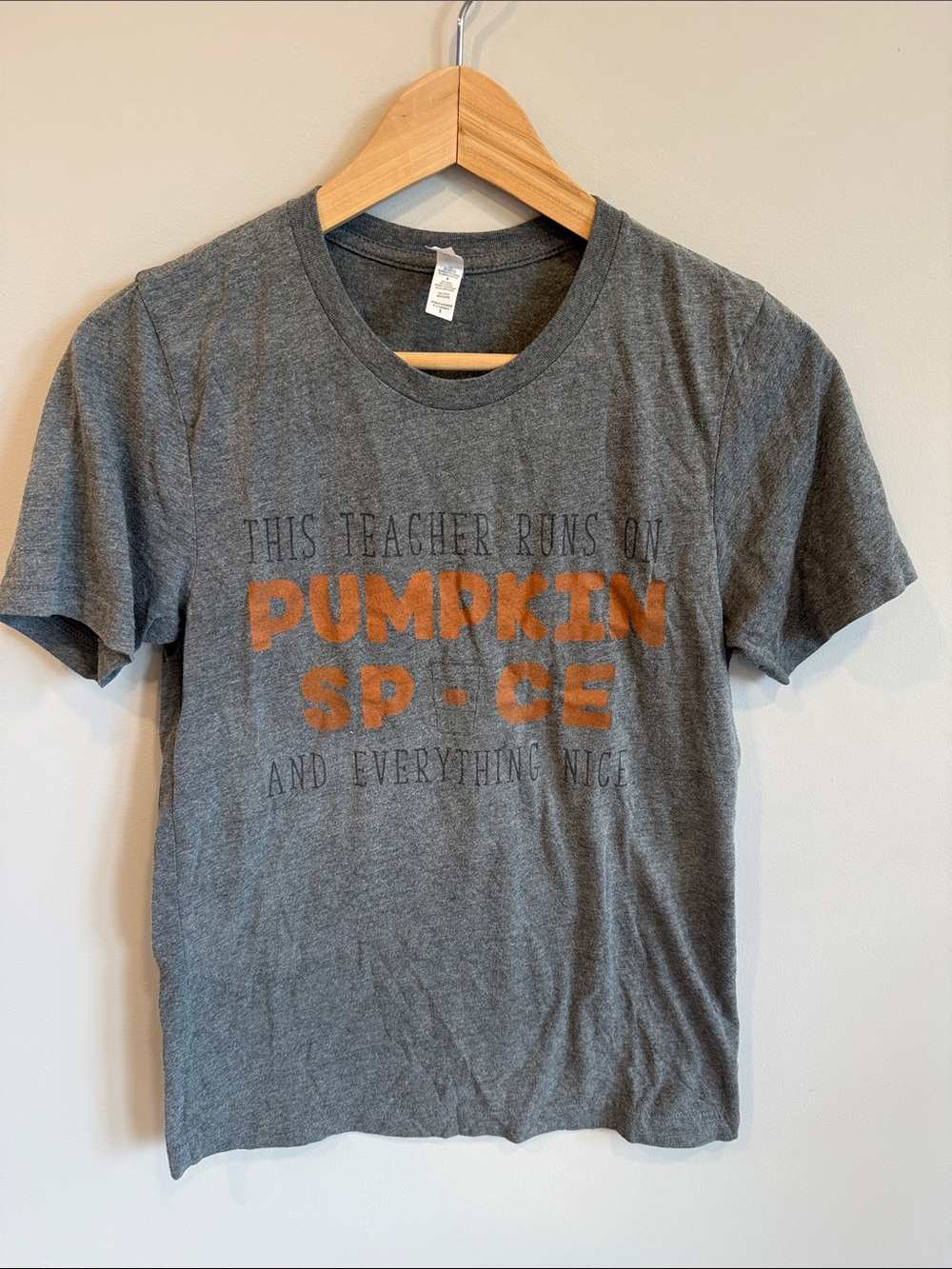 Bella Canvas Gray Tee with Orange Pumpkin Spice Lettering
